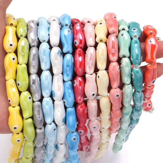 10x20mm Double-Sided Ceramic Fish Beads, DIY Jewelry Supplies