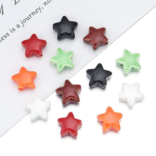 20pcs 14mm 3D Ceramic Star Beads, Glazed Celestial Jewelry Supplies