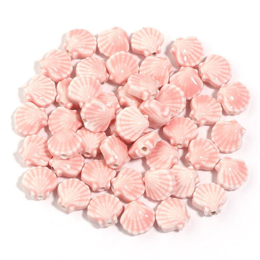 12mm Ceramic Fan Shell Beads, DIY Glazed Ocean Jewelry Supplies