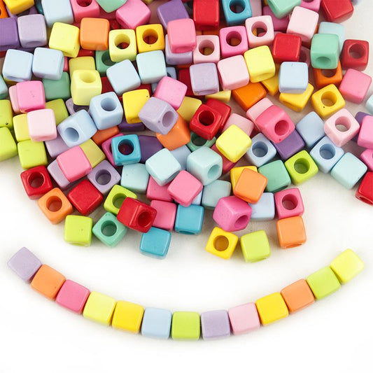 7mm Pastel Acrylic Cube Beads for DIY Crafts
