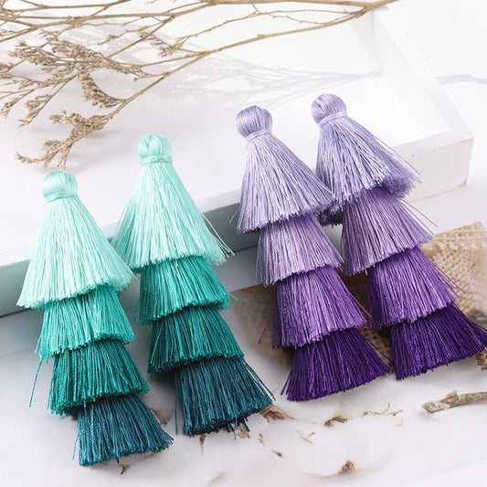 80mm Ombre Tiered Tassel Charms, Gradient 4 Layered Fringe for Boho Earrings DIY