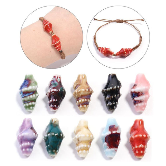 3D Ceramic Conch Shell Beads, 11x20mm Glazed Ocean Jewelry Supplies