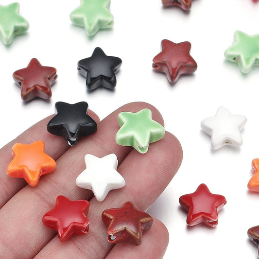 20pcs 14mm 3D Ceramic Star Beads, Glazed Celestial Jewelry Supplies