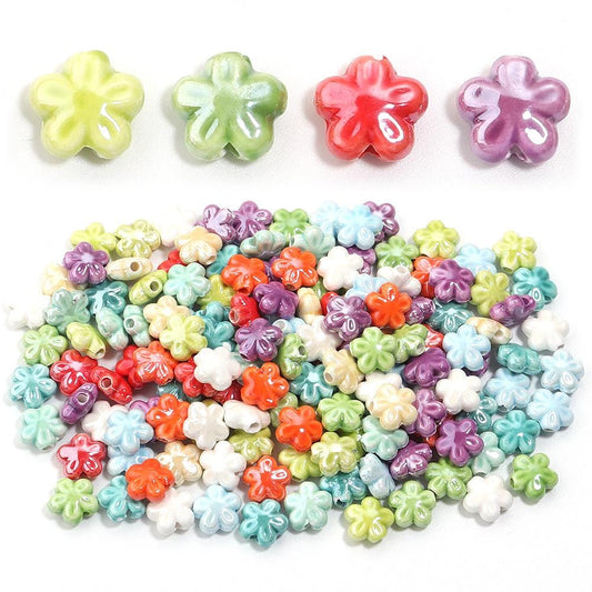 Ceramic Flower Beads, 12mm Pastel Floral Loose Beads