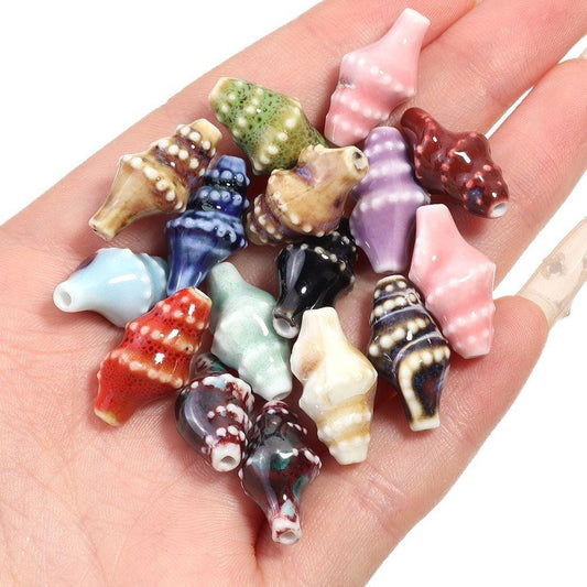 3D Ceramic Conch Shell Beads, 11x20mm Glazed Ocean Jewelry Supplies
