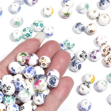 10mm Ceramic Floral Beads, 2.6mm Large Hole Chinoiserie Spacers
