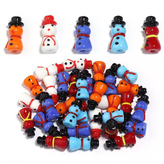 25mm Lampwork Glass Snowman Beads, Christmas Holiday Charms for DIY Jewelry Making