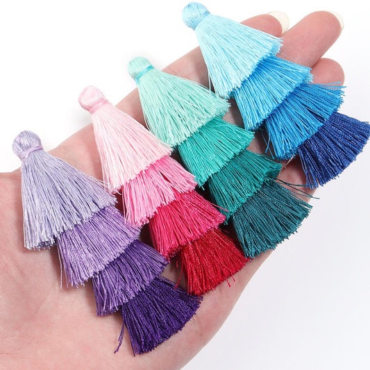 80mm Ombre Tiered Tassel Charms, Gradient 4 Layered Fringe for Boho Earrings DIY