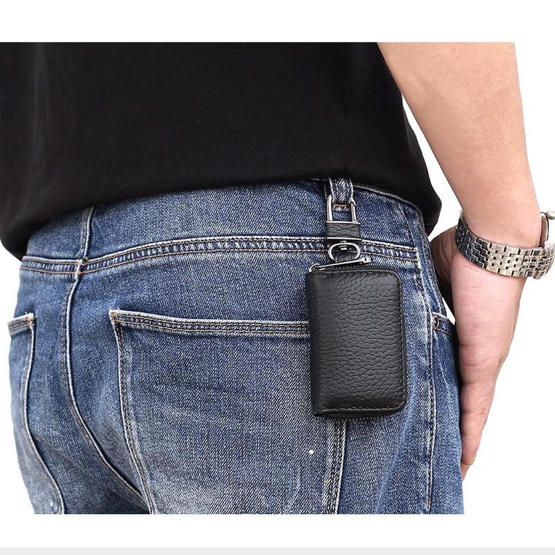 Mini Leather Car Key Holder with Zipper - DOROCHEY
