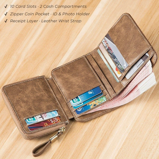 Vintage Oil - Wax Leather Trifold Wallet - DOROCHEY